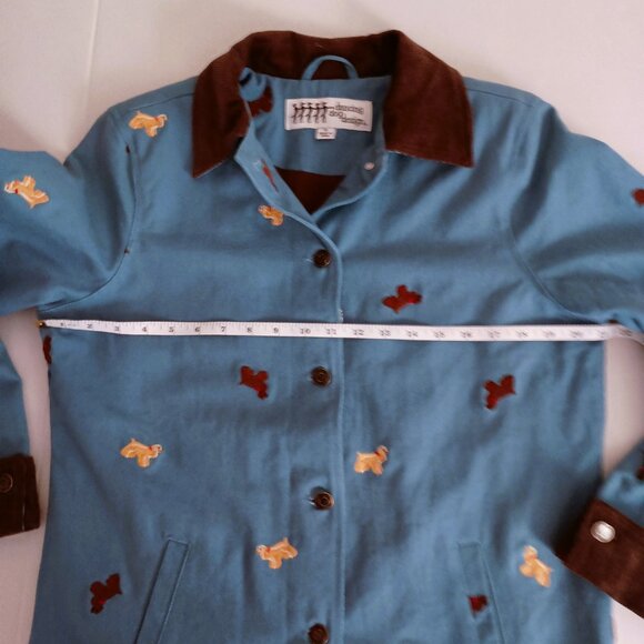 Dancing Dog Designs Blue Barn Coat Brown Corduroy Collar Cuffs Women's S - Picture 12 of 16